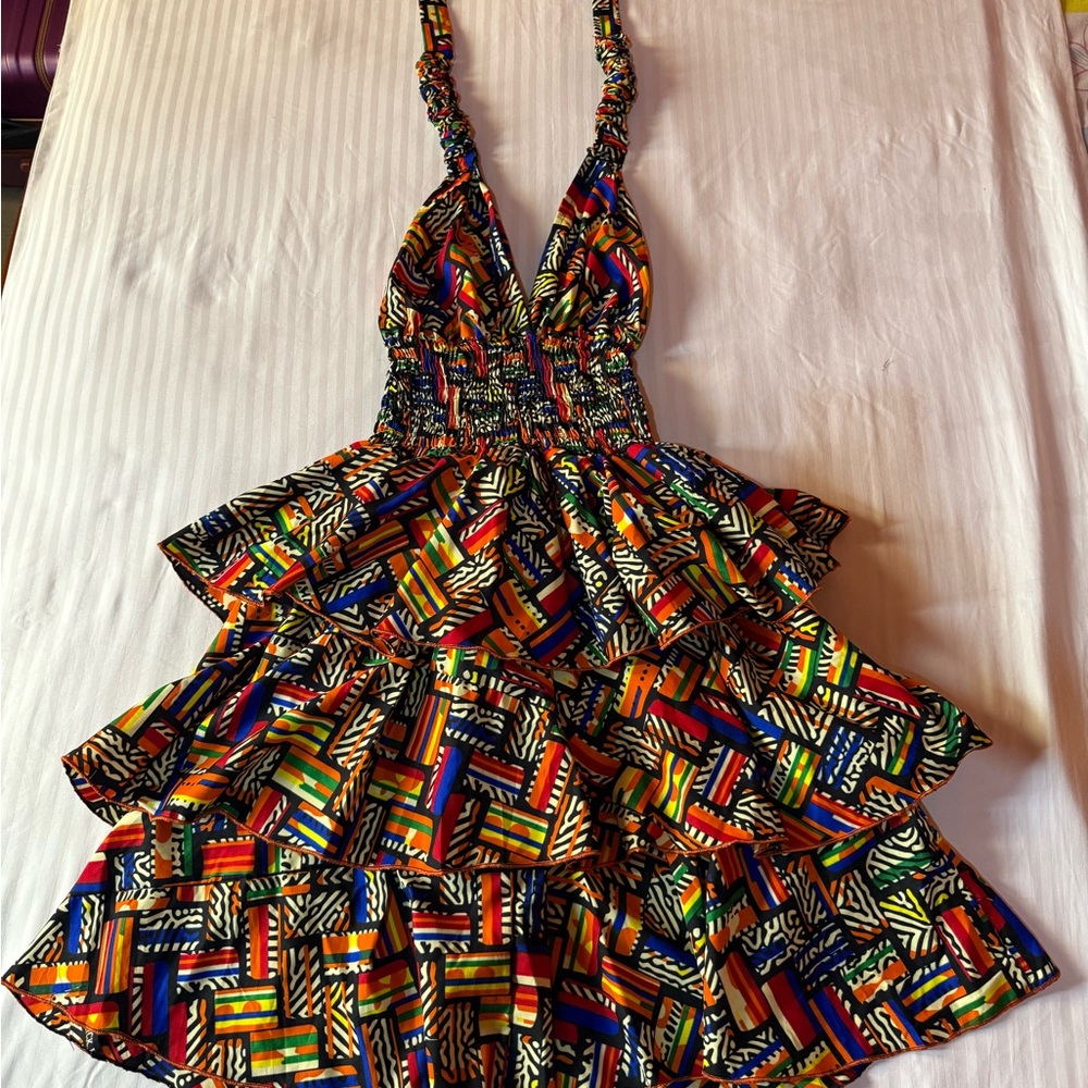 Multicolor African Print Halter Dress (CAN FIT sizes MEDIUM TO XL)